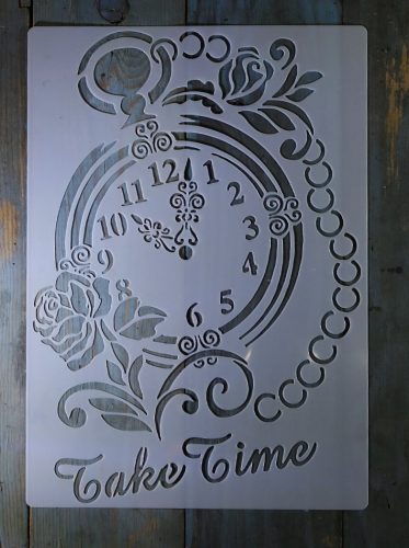 Óra, idő témájú vintage A4 méretű  műanyag sablon 21x30cm  DIY stencil