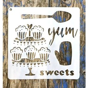   Sweets 15x15-ös rétegző festő sablon DIY műanyag stencil csempére, bútorra 