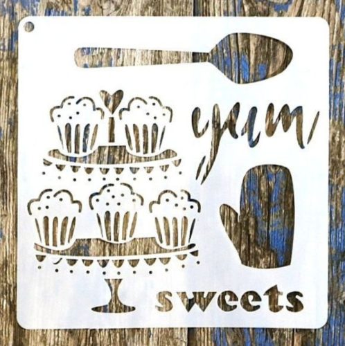 Sweets 15x15-ös festő sablon DIY műanyag stencil csempére, bútorra 