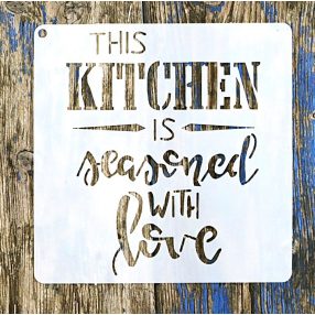   KITCHEN feliratos 15x15-cm vintage konyhai rétegző festő sablon műanyag DIY stencil csempére, bútorra 