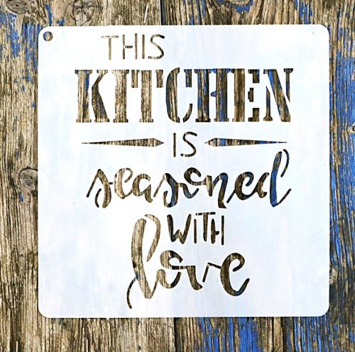 KITCHEN feliratos 15x15-cm vintage konyhai festő sablon műanyag DIY stencil csempére, bútorra 