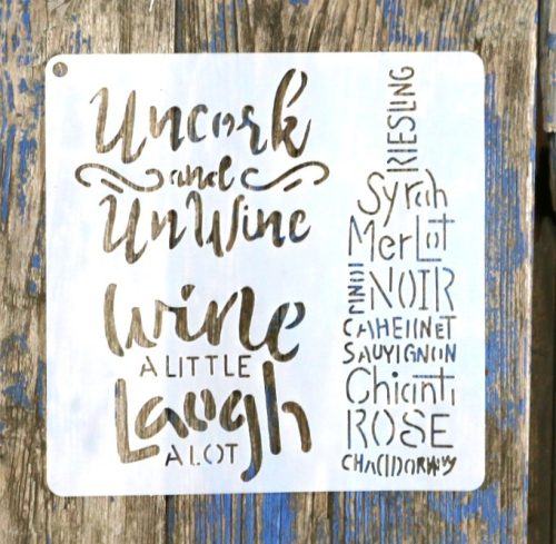BOR, WINE feliratos 15x15-cm festő sablon  műanyag DIY stencil csempére  