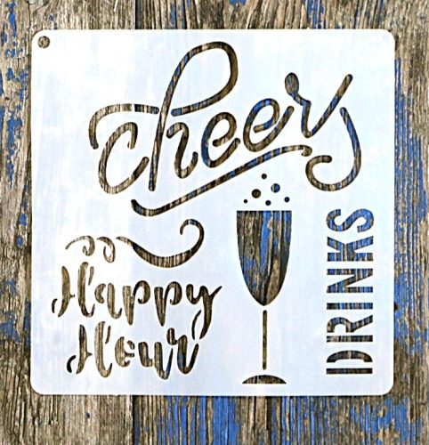 DRINKS feliratos 15x15-cm rétegző, festő sablon, műanyag DIY stencil csempére, bútorra 