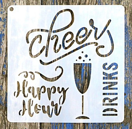 DRINKS feliratos 15x15-cm festő sablon, műanyag DIY stencil csempére, bútorra 