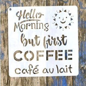   Coffee, reggeli kávé mintàs15x15-cm vintage festő sablon  DIY műanyag stencil csempére, bútorra 