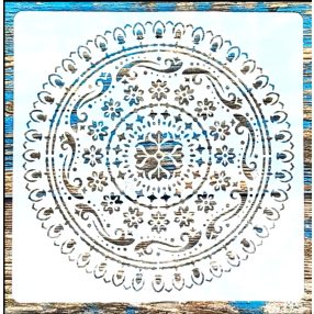   Mandala mintàs 15x15-cm-es festő sablon DIY műanyag stencil csempére, bútorra 