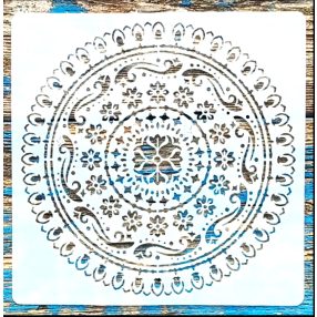   Mandala mintàs 15x15-cm-es festő sablon DIY műanyag stencil csempére, bútorra 