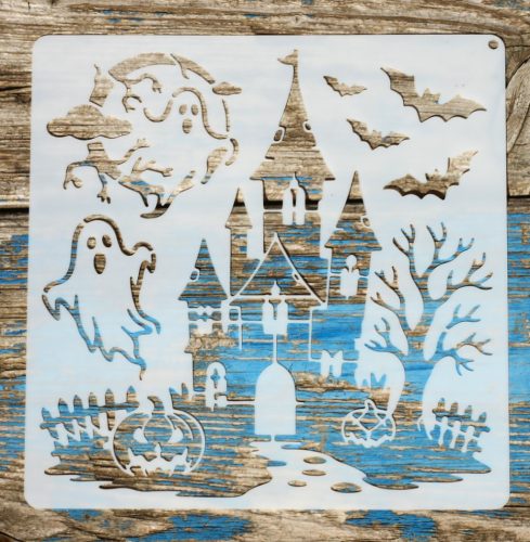 Halloween mintàs15x15-cm-es festő sablon műanyag DIY stencil