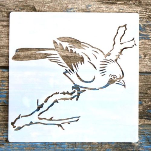madár és ág 15x15-cm-es rétegző festő stencil műanyag DIY  sablon  