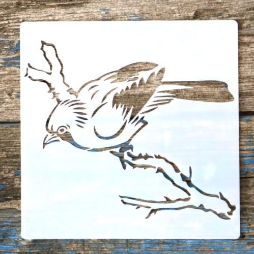 madár és ág 15x15-cm-es festő stencil műanyag DIY  sablon  