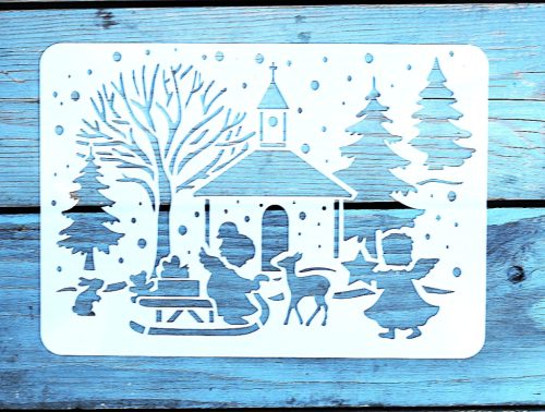 15x21 cm- es karácsonyi, téli mintás rétegző festő sablon stencil 