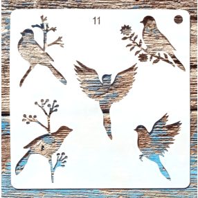   Sok kismadár ággal,15x15cm es festő sablon műanyag  stencil