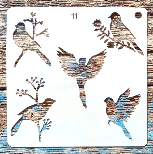 Sok kismadár ággal,15x15cm es festő sablon műanyag  stencil