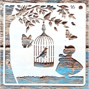 Kalitkás pillangós 15x15cm-es festő sablon DIY  stencil