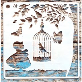 Kalitkás pillangós 15x15cm-es festő sablon DIY  stencil
