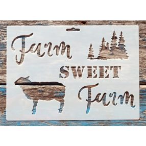 Farm Sweet Farm 21x15cm-es   műanyag sablon DIY  stencil 