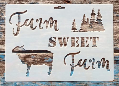 Farm Sweet Farm 21x15cm-es   műanyag sablon DIY  stencil 