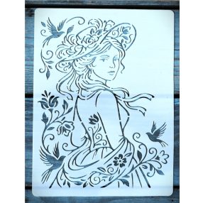 15x20cm- es nő kalapban mintàs DIY  sablon festő stencil
