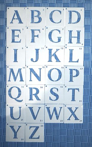 80 db-os kis és nagybetű + szám ABC sablon,  7,6x7,6 cm-es DIY stencil 5 cm-es betűk festéséhez