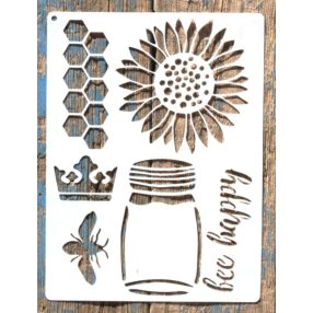   méhecske,  méz mintás műanyag sablon 21x28cm-es DIY stencil 