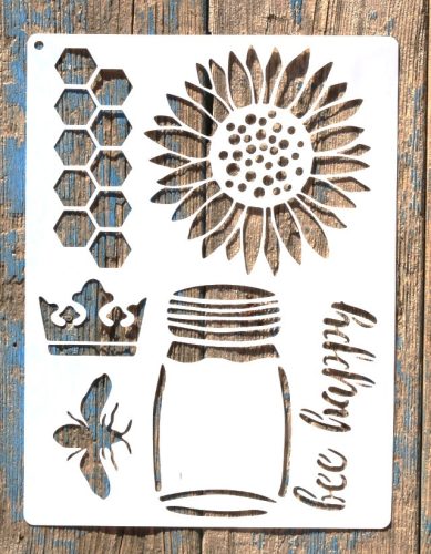 méhecske,  méz mintás műanyag sablon 21x28cm-es DIY stencil 
