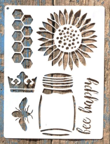 méhecske,  méz mintás műanyag sablon 21x28cm-es DIY stencil 