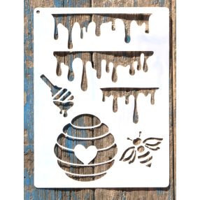   méhecske,   méz mintás műanyag festő sablon 21x28cm-es DIY stencil 