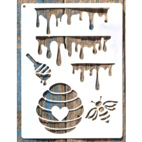   méhecske,   méz mintás műanyag festő sablon 21x28cm-es DIY stencil 