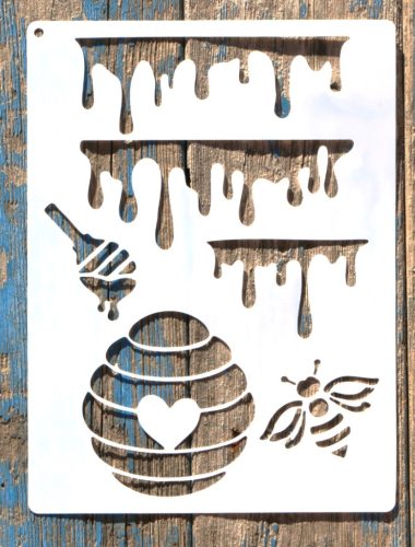 méhecske,   méz mintás műanyag festő sablon 21x28cm-es DIY stencil 