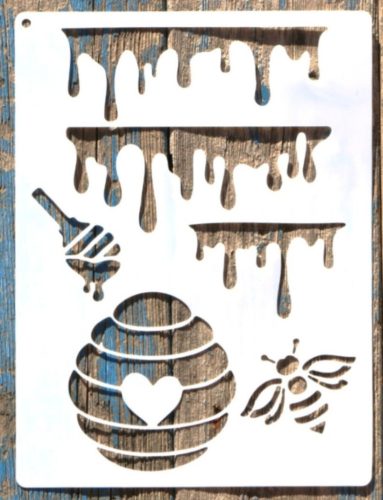 méhecske,   méz mintás műanyag festő sablon 21x28cm-es DIY stencil 