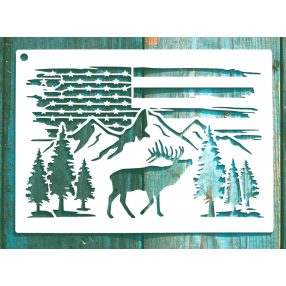   USA, amerikai zászló és szarvas mintás 13x18cm-es DIY stencil  műanyag festő sablon