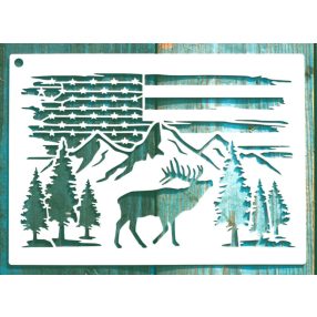   USA, amerikai zászló és szarvas mintás 13x18cm-es DIY stencil  műanyag festő sablon