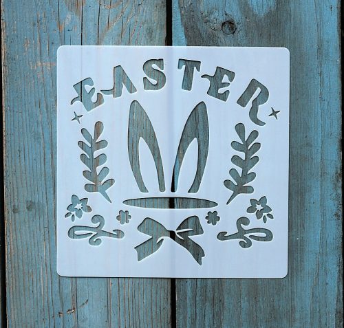 húsvéti nyúl mintás 13x13cm-es DIY stencil  műanyag festő sablon