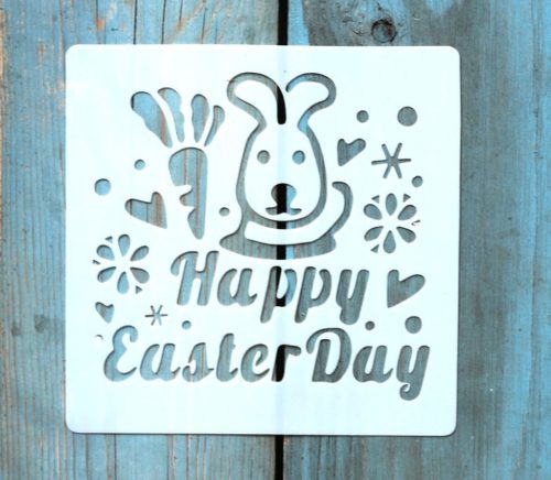 húsvéti nyúl mintás 13x13cm-es DIY stencil  műanyag festő sablon
