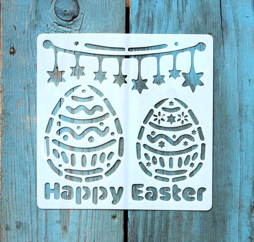 húsvéti tojás mintás 13x13cm-es DIY stencil  műanyag festő sablon