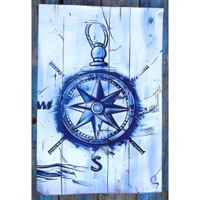  40x60 cm-es tenger témájú vászonkép keret nélkül iránytű