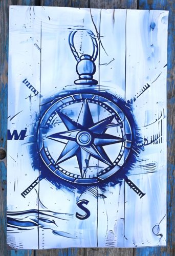 40x60 cm-es tenger témájú vászonkép keret nélkül iránytű