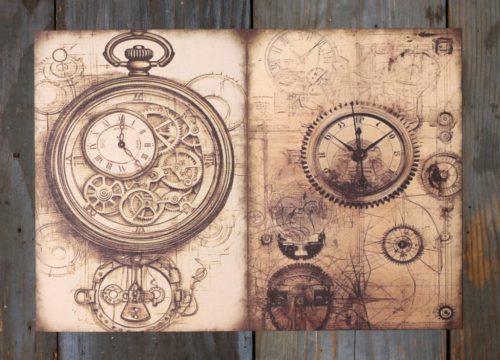 Steampunk témájú papír háttérkép 15x21 cm,  A5 méret
