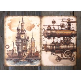 Steampunk témájú papír háttérkép 15x21 cm,  A5 méret