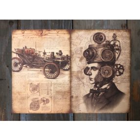 Steampunk témájú papír háttérkép 15x21 cm,  A5 méret