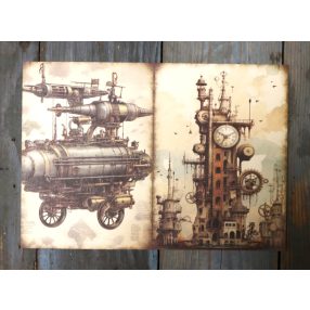 Steampunk témájú papír háttérkép 15x21 cm,  A5 méret