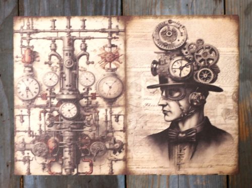 Steampunk  témájú papír háttérkép 15x21 cm,  A5 méret