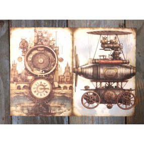 Steampunk témájú papír háttérkép 15x21 cm,  A5 méret