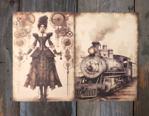 Steampunk  témájú papír háttérkép  15x21 cm,  A5 méret