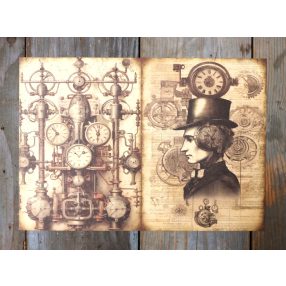 Steampunk témájú papír háttérkép 15x21 cm,  A5 méret