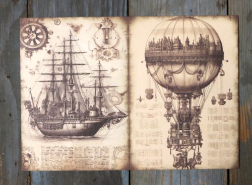 Steampunk  témájú papír háttérkép 15x21 cm,  A5 méret