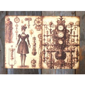 Steampunk témájú papír háttérkép 15x21 cm,  A5 méret
