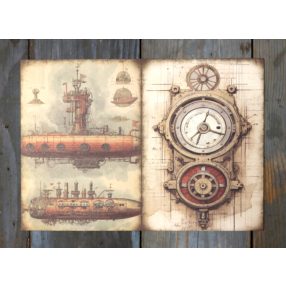 Steampunk témájú papír háttérkép 15x21 cm,  A5 méret