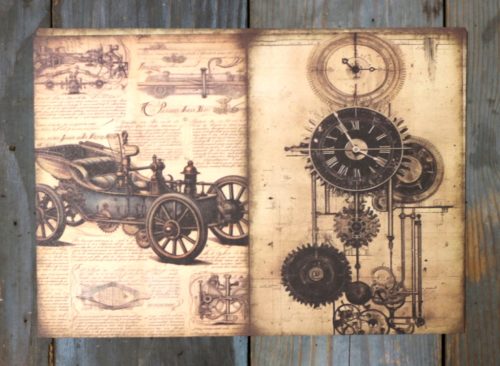 Steampunk témájú papír háttérkép 15x21 cm,  A5 méret