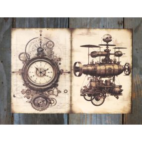Steampunk témájú papír háttérkép 15x21 cm,  A5 méret